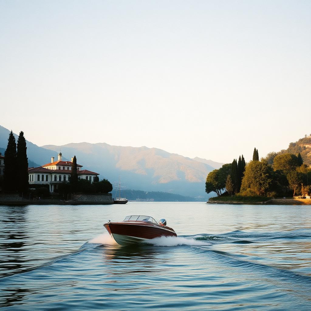Sunlit terraces above Lake Como in soft morning light